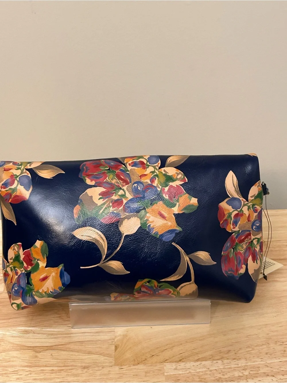 Patricia Nash Navy Leather Floral Zip Wristlet